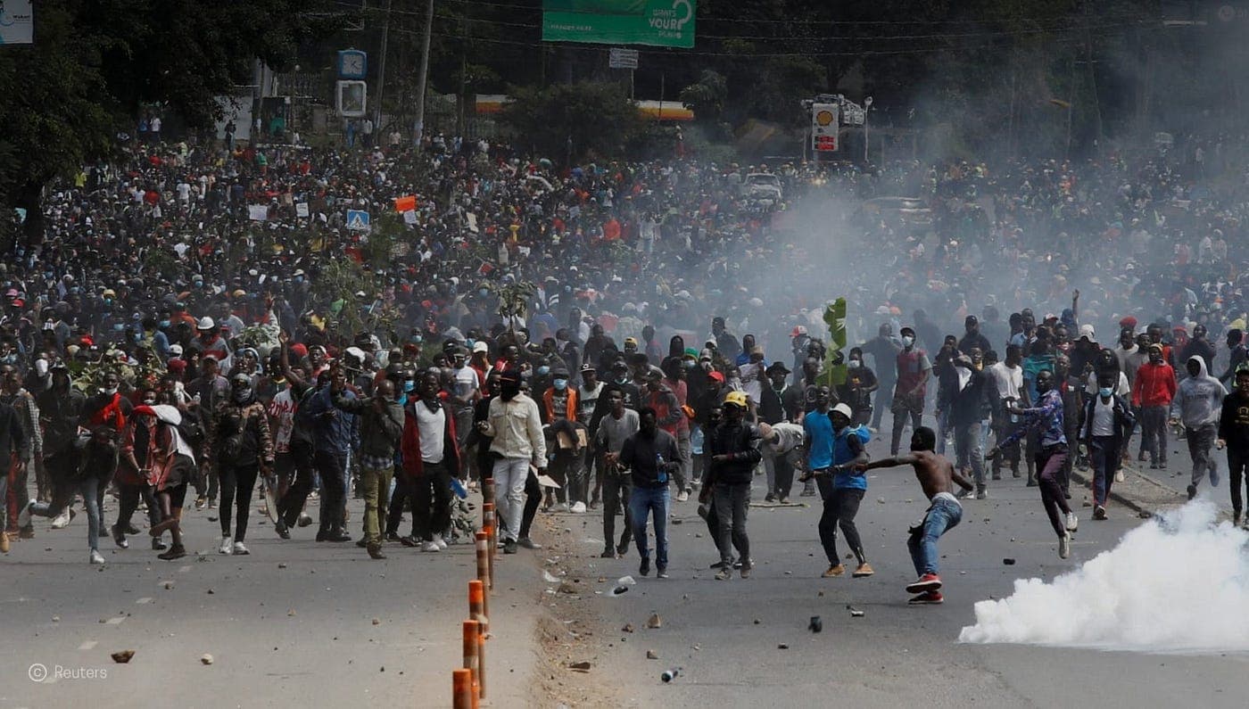 Kenyan protesters matching towards parliament building.