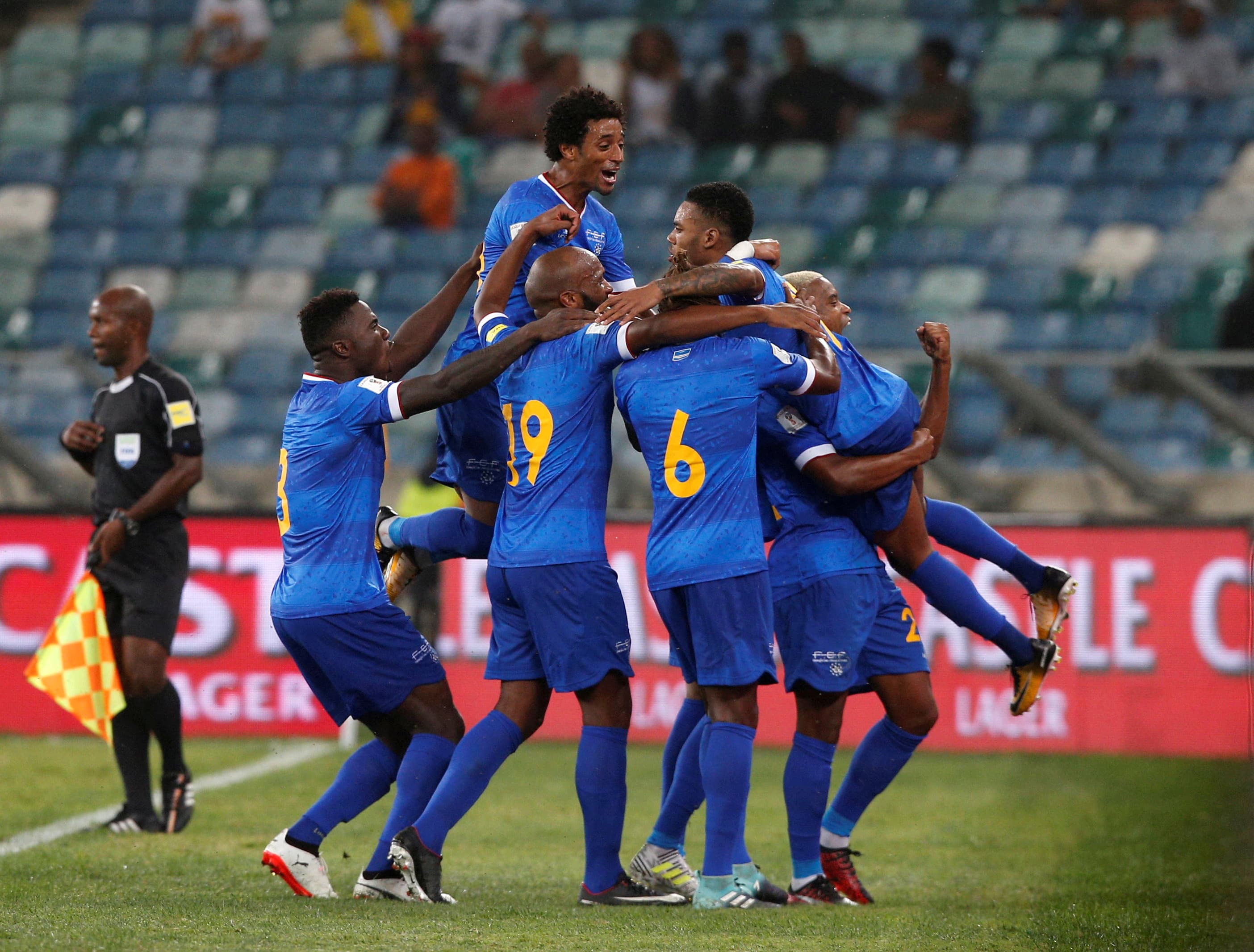 cape verde national team celebrating their win